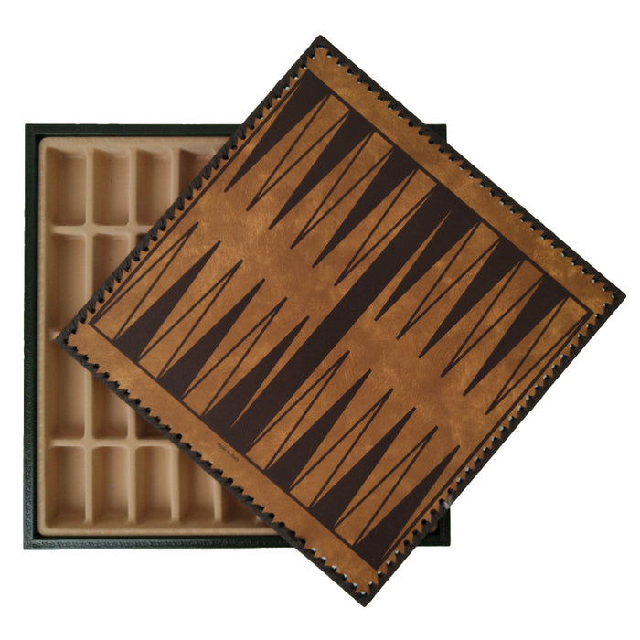 GREEN & GOLD ECOLEATHER | 3-in-1 Box | Chess, Backgammon & Checkers | 3.5cm Squares | 35cm Board | 219GV