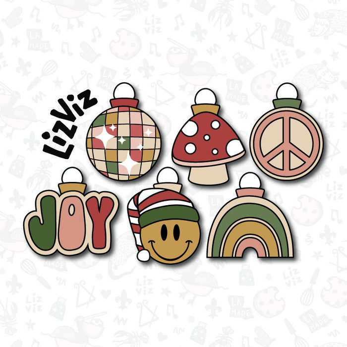 Groovy Christmas Ornaments Cookie Cutters. 5 piece set.