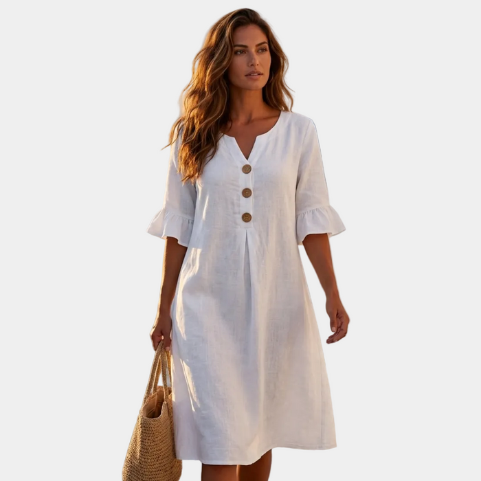 Hellen | Dress with Sleeves Puffed and Button Detail
