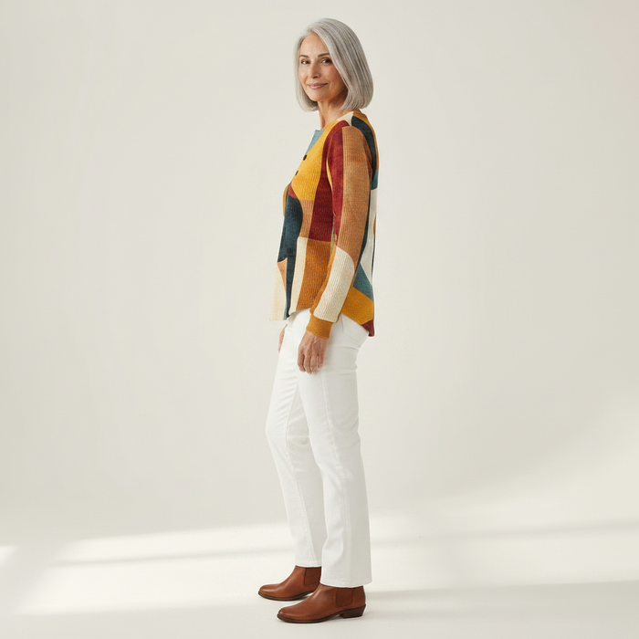 Iida - Geometric Print Waffle Henley