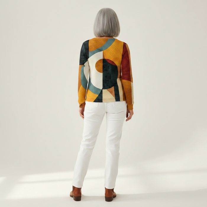 Iida - Geometric Print Waffle Henley