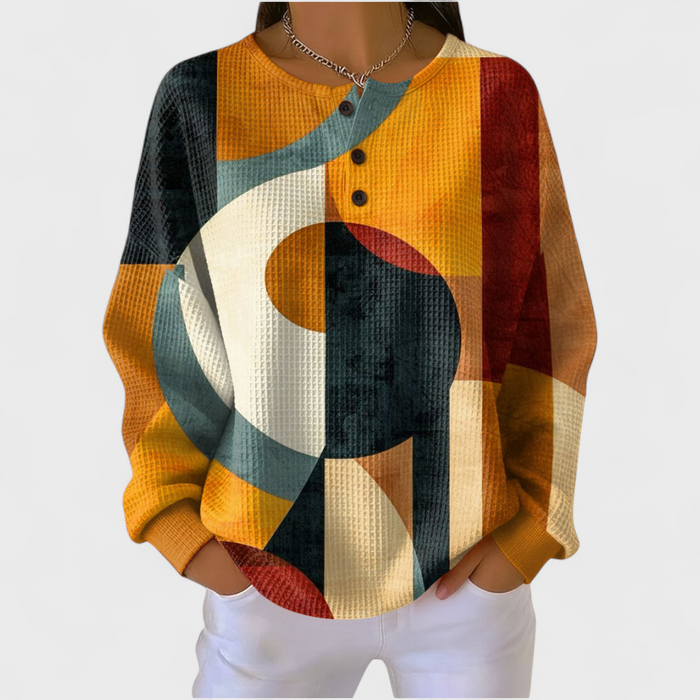 Iida - Geometric Print Waffle Henley