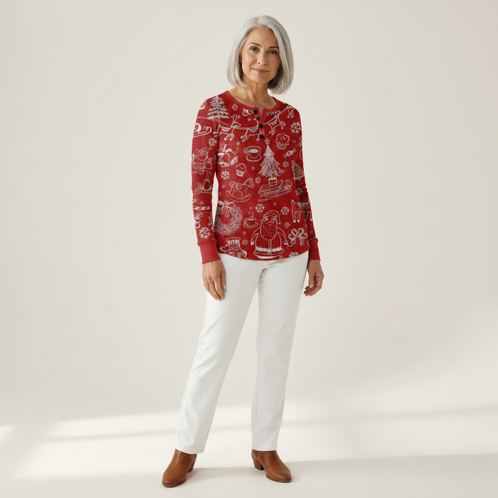 Ilona - Christmas Doodle Waffle Henley
