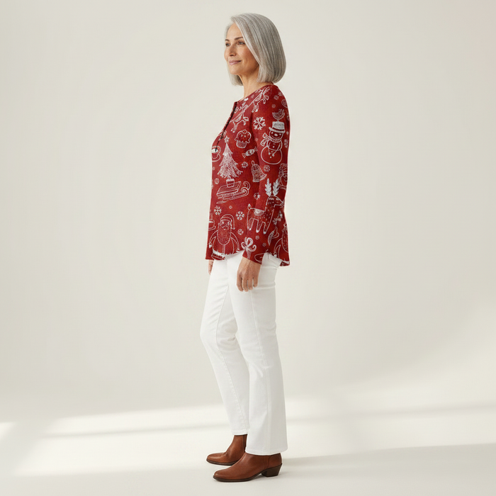Ilona - Christmas Doodle Waffle Henley