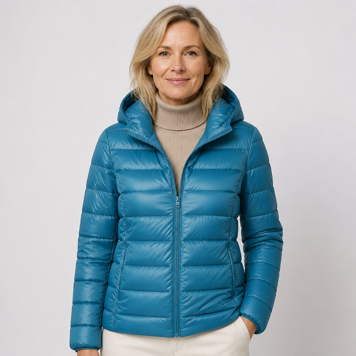 EMMA Ilona lightweight padded jacket in ocean blue, worn by a model
