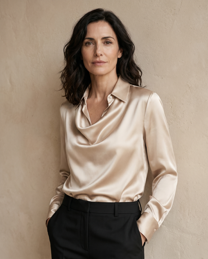 Ines | Blouse Satin Luxurious with Neckline Soft