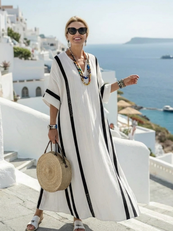 Ines | Striped Short-Sleeve Maxi Dress