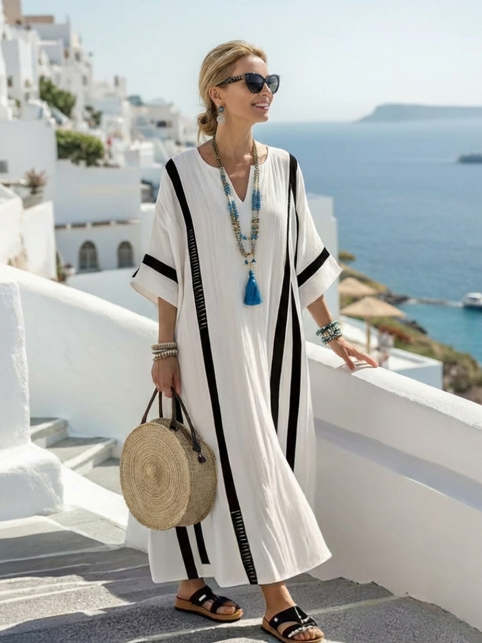 Ines | Striped Short-Sleeve Maxi Dress