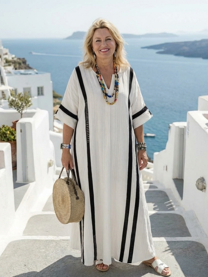Ines | Striped Short-Sleeve Maxi Dress