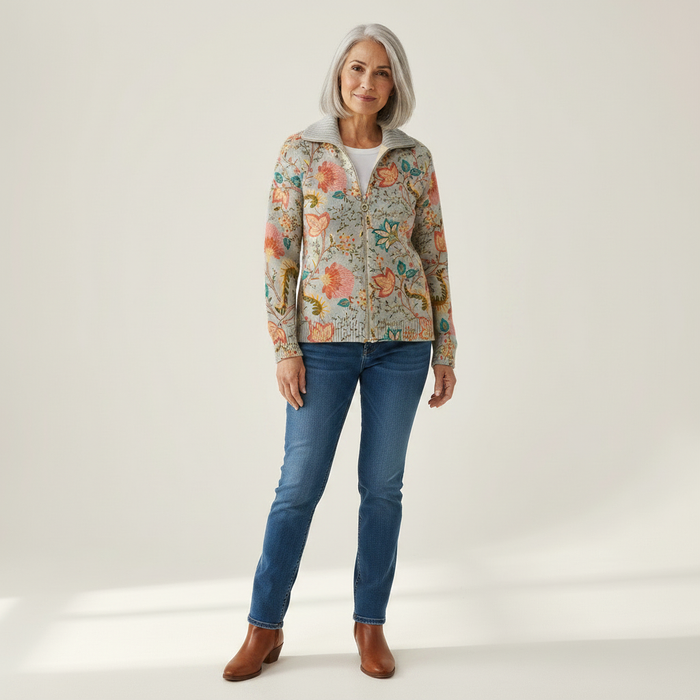 Inkeri - Garden Print Zip Cardigan