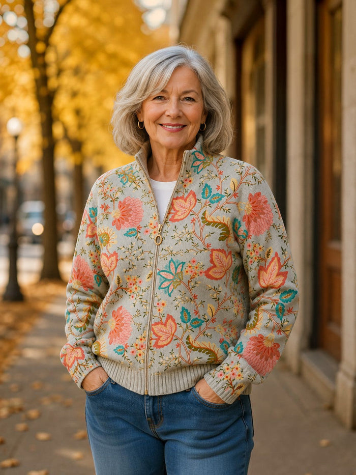Inkeri - Garden Print Zip Cardigan