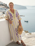 Iris | Striped Florales with V-Neck and Sleeve Semilarga Maxi Dress