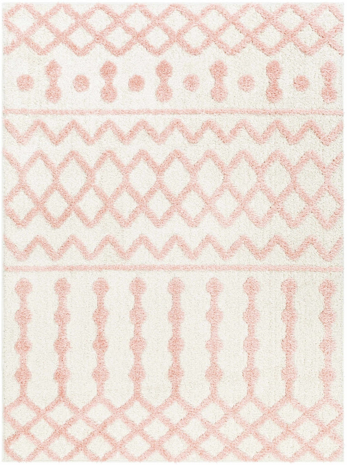 Ivory and Peach Tribal Design High low Texture Plush Pile Area Rug - The Rug Decor