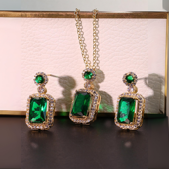 Johana | Gold-Plated Emeralds Kateřina Earrings with Frame Setting