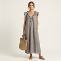 Josette | Linen with Lace in V Maxi Dress