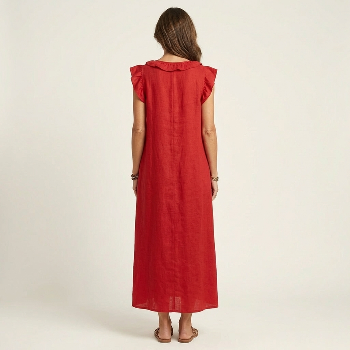 Josette | Linen with Lace in V Maxi Dress