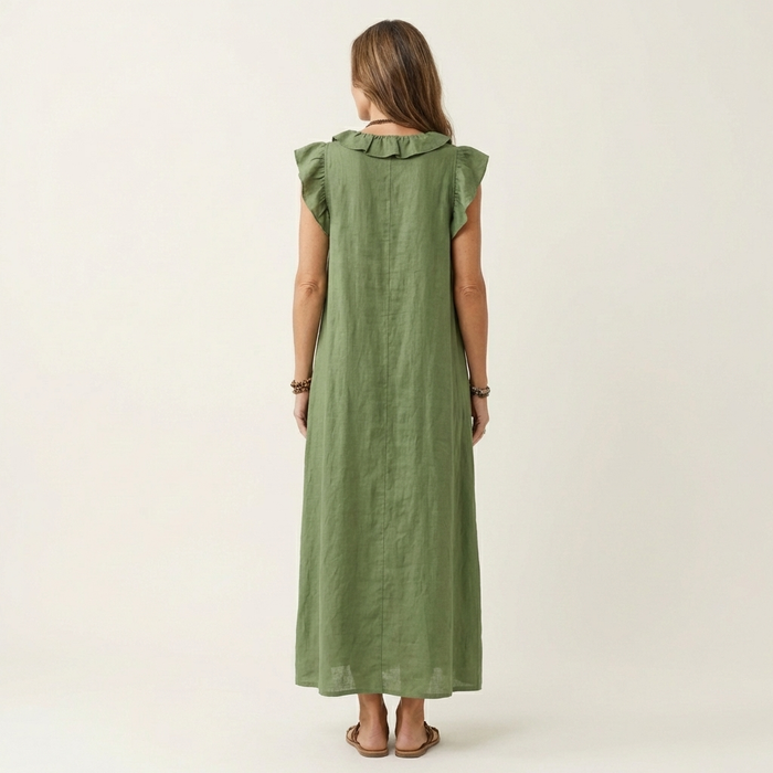 Josette | Linen with Lace in V Maxi Dress