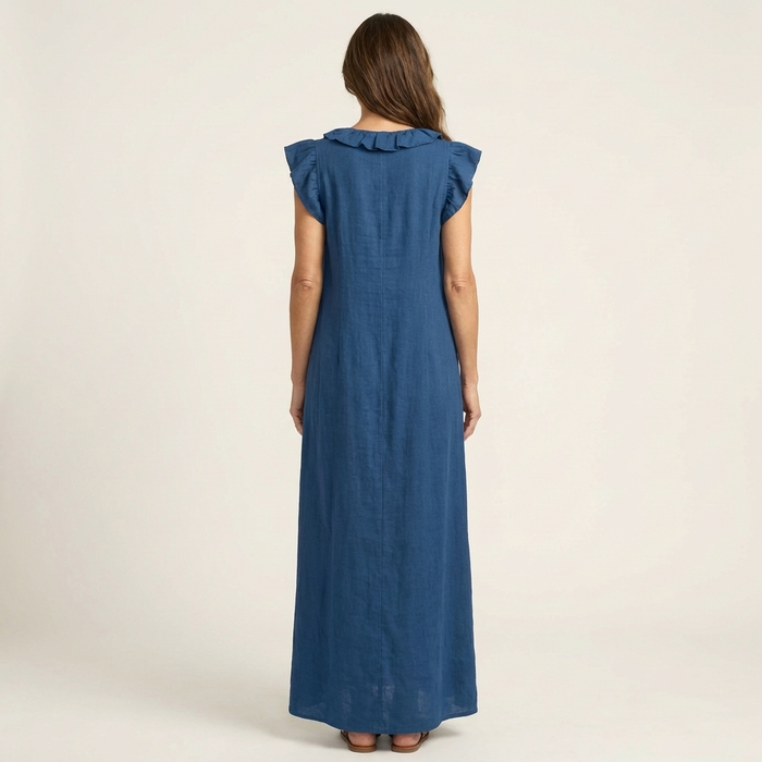 Josette | Linen with Lace in V Maxi Dress