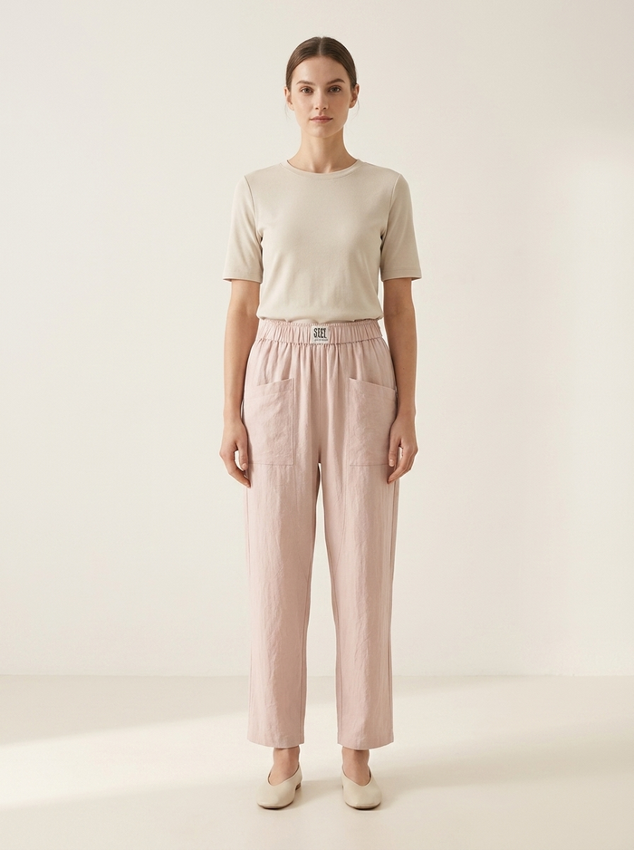 Julie casual linen and cotton trousers with waist stretch - editorial hero