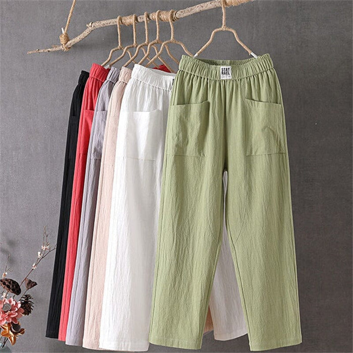 Julie | Trousers Casual Linen and Cotton with Waist Stretch