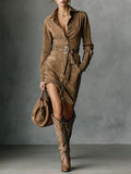 Julieta | Suede with Lapel Midi Dress