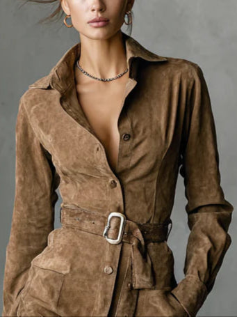Julieta | Suede with Lapel Midi Dress