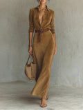 Juline | Effect Suede with Lapel Maxi Dress