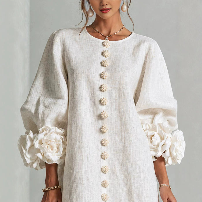 Kaisla - 3D Floral Linen Shift Dress