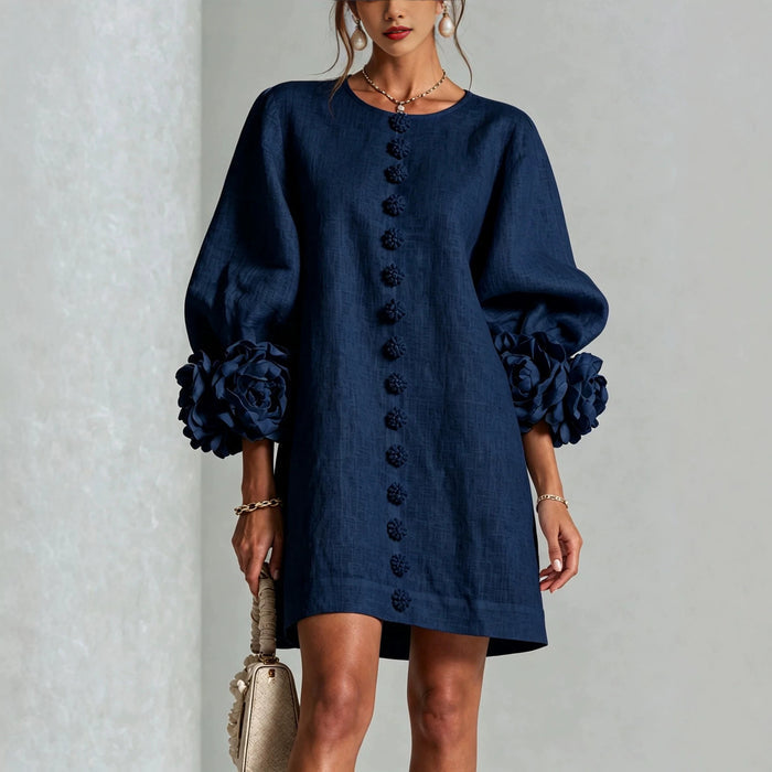 Kaisla - 3D Floral Linen Shift Dress