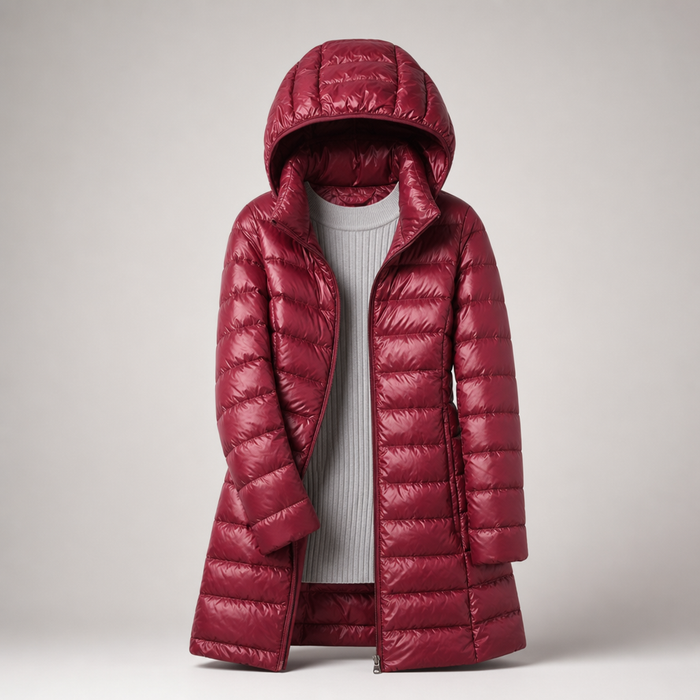 EMMA Kaisla longline hooded padded coat in red