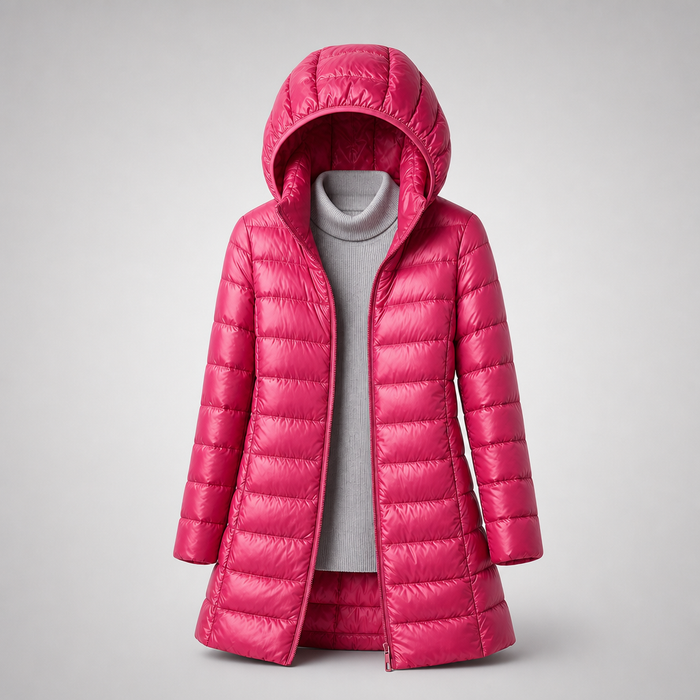 EMMA Kaisla longline hooded padded coat in wine red