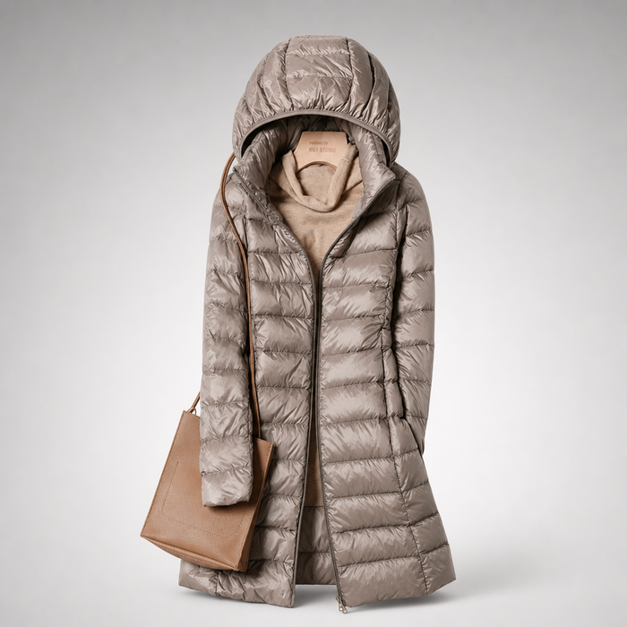 EMMA Kaisla longline hooded padded coat in khaki