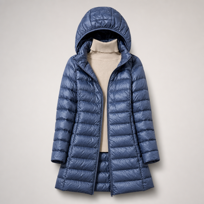 EMMA Kaisla longline hooded padded coat in blue
