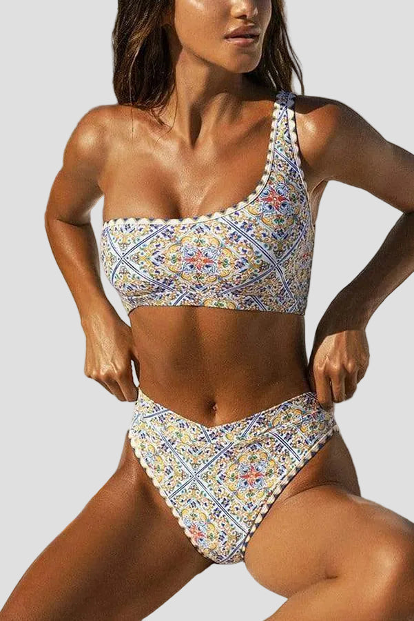 Kalliope | One-shoulder Bikini Set with Printed