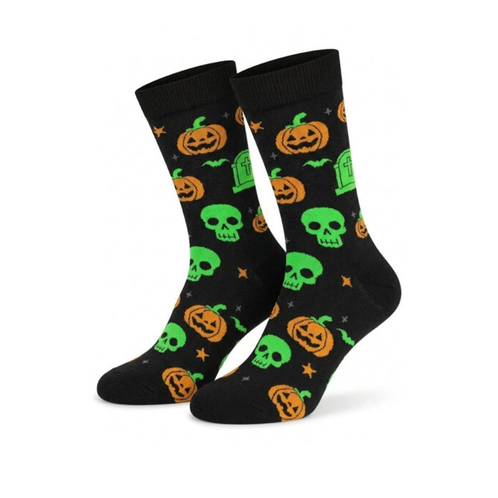 Kalmisto | Pumpkin & Skull Halloween Crew Socks