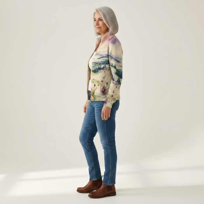 Kanerva - Thistle & Landscape Zip Cardigan