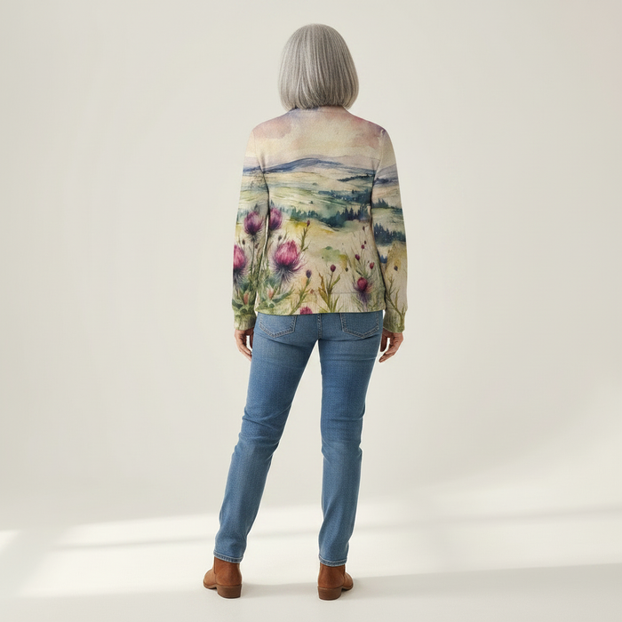 Kanerva - Thistle & Landscape Zip Cardigan