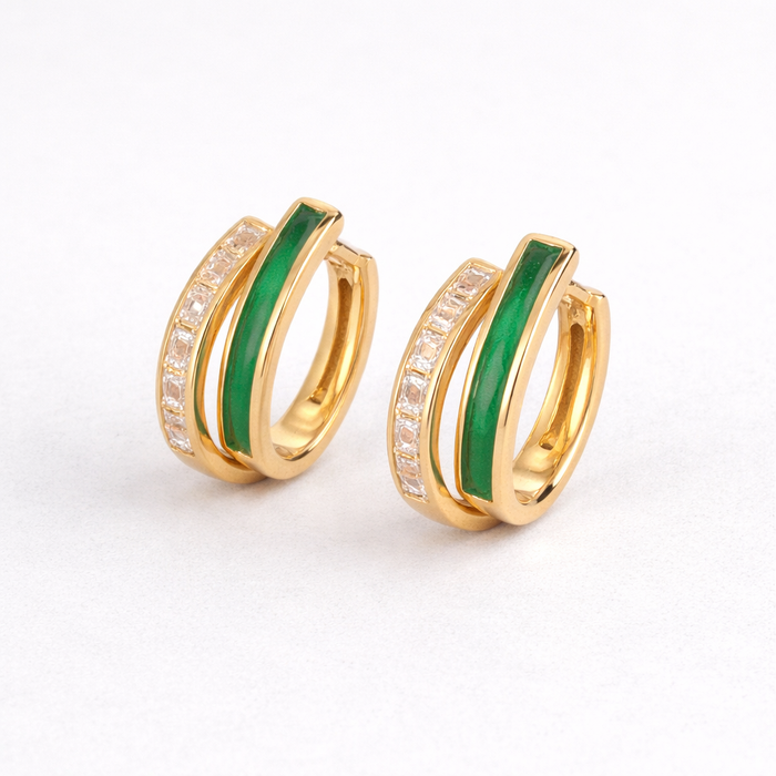 Karina | Gold-Plated Square Design Emeralds Earrings