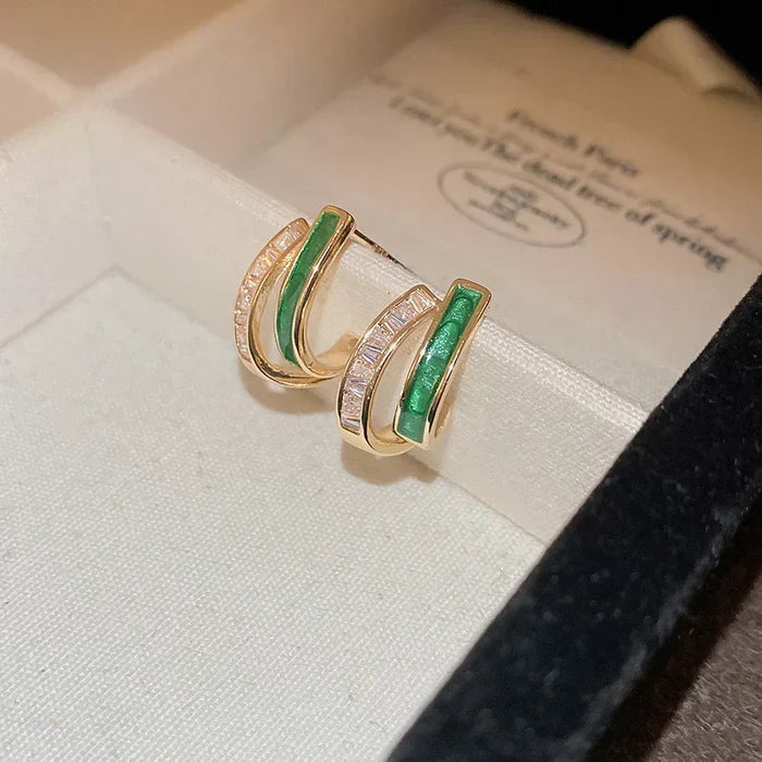Karina | Gold-Plated Square Design Emeralds Earrings