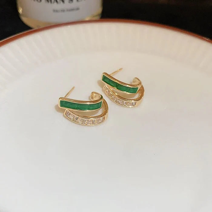 Karina | Gold-Plated Square Design Emeralds Earrings