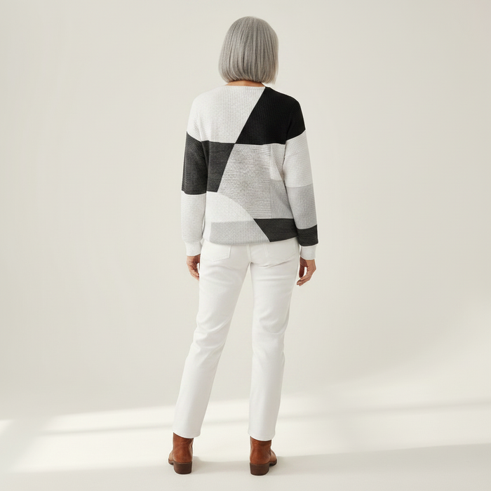 Katri - Monochrome Colour-Block Waffle Henley