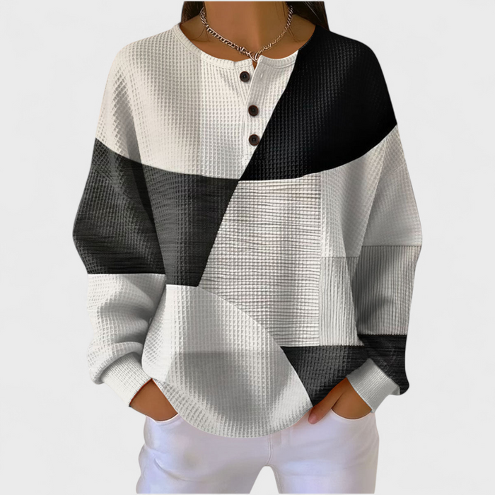 Katri - Monochrome Colour-Block Waffle Henley
