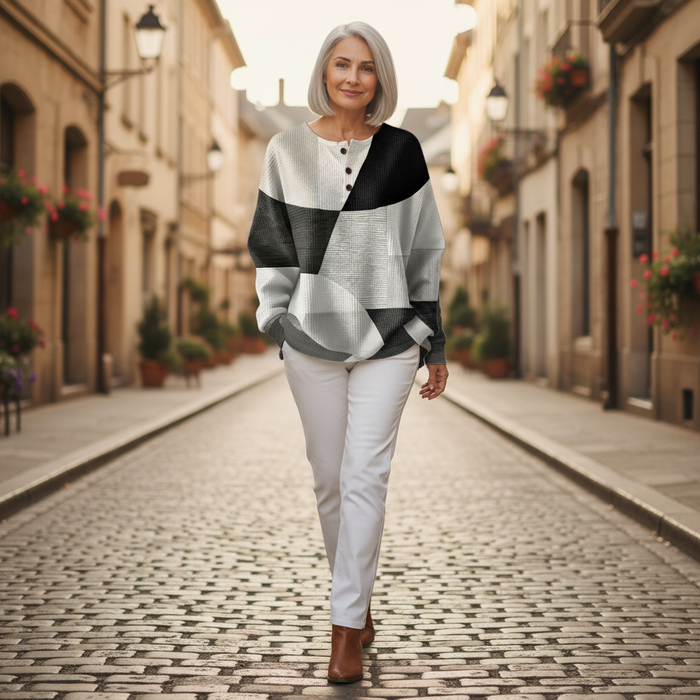 Katri - Monochrome Colour-Block Waffle Henley