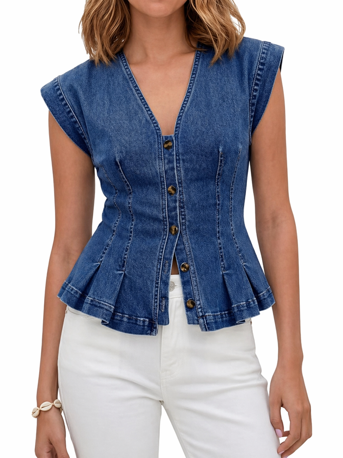 Katri - V-Neck Denim Top