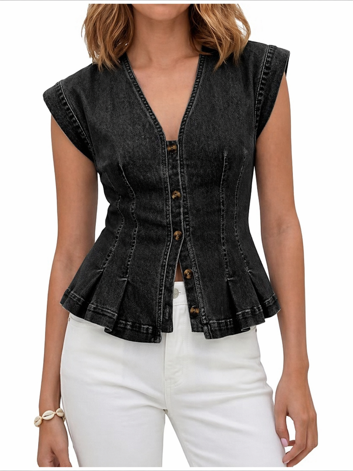 Katri - V-Neck Denim Top