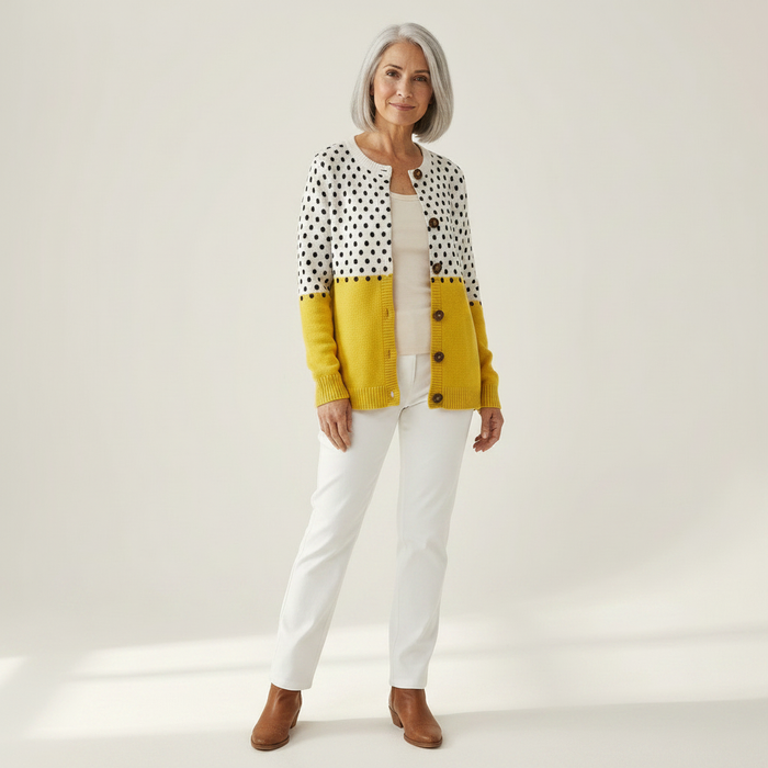 Kerttu - Polka Dot Colour-Block Cardigan