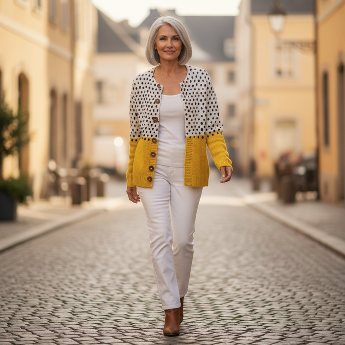 Kerttu - Polka Dot Colour-Block Cardigan