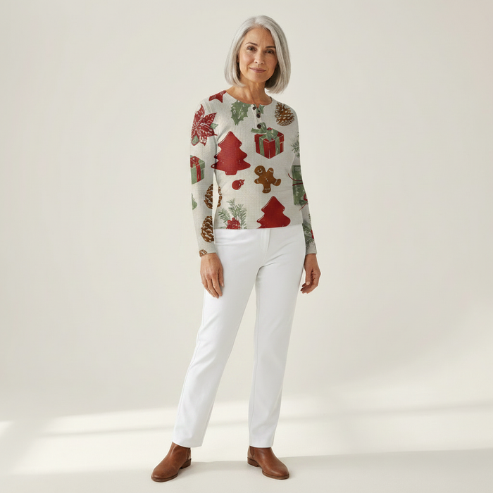 Kielo - Festive Motif Waffle Henley
