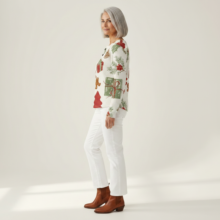 Kielo - Festive Motif Waffle Henley