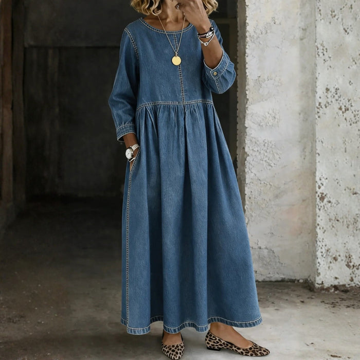 Kirsi - Denim Dress with Peter Pan Collar